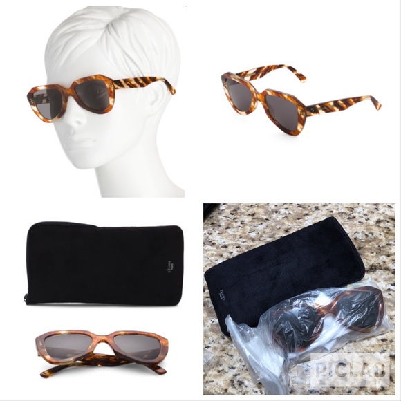 Celine 52MM Dark Havana Classic Tortoise Shell Logo Temple Designer Sunglasses - Picture 1 of 7